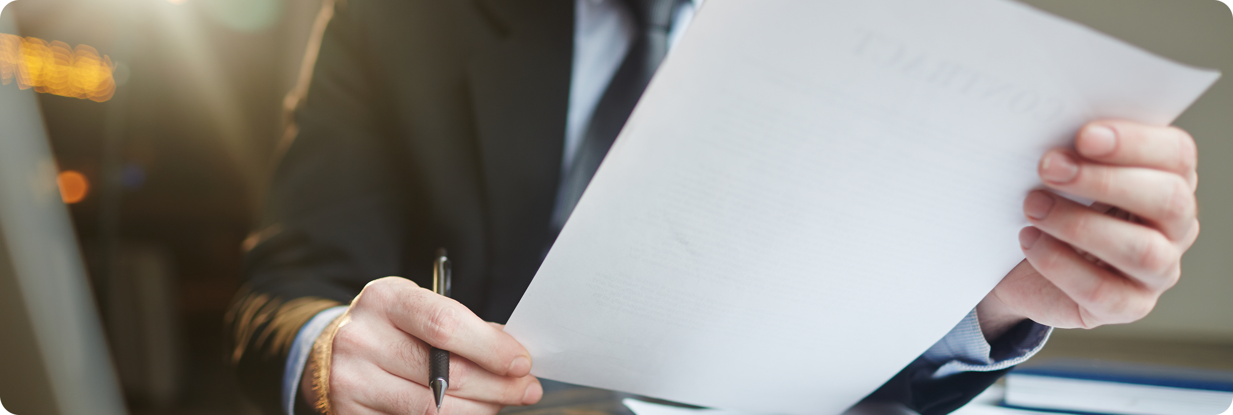 Business professional reading contract